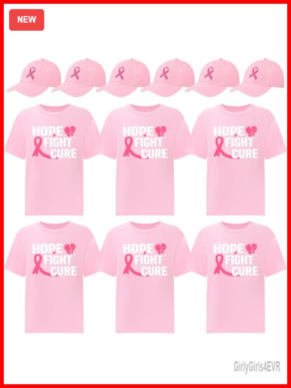 12 Pc Breast Cancer Awareness T-Shirts & Hats Set Inspirational Tees
